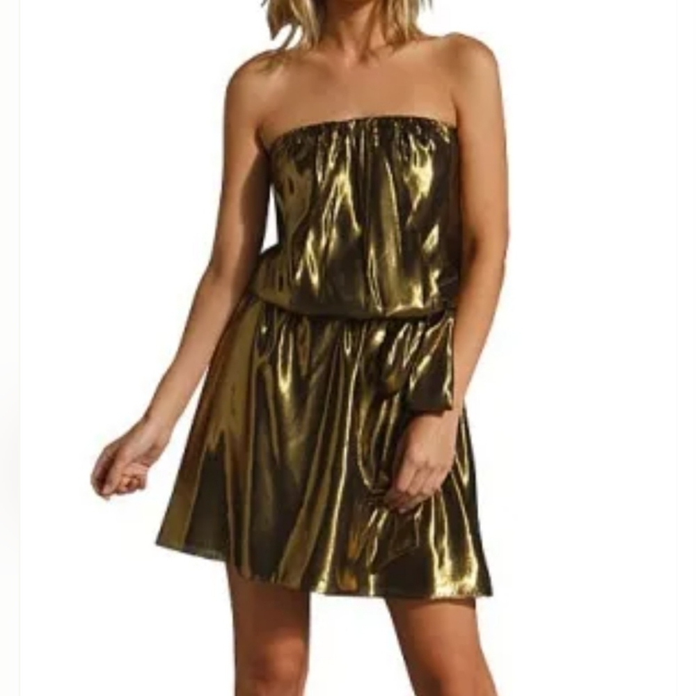Jay Godfrey Women's Silk Strapless Ford Metallic Overlay Dress in Gold, Size 6